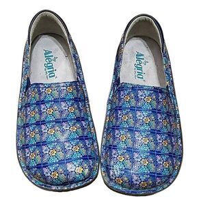 Alegria Debra Rose Blue Quilt Leather floral Clogs, Nurse Shoes Women's sz 36